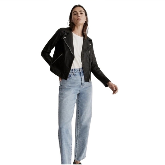 ⭐ Madewell Washed Soft Black Leather Motorcycle Moto Jacket Womens Sz Small 1220 - Picture 6 of 11